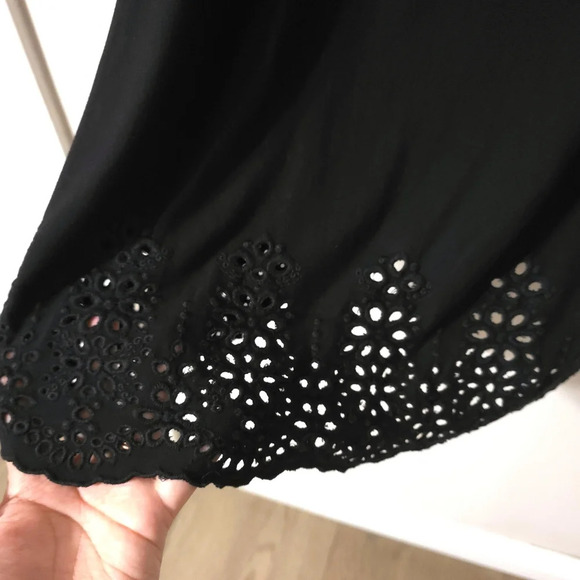 DEMOCRACY 3/4 Smocked Sleeves Square Neck Black Shift Dress, Eyelet Hem, 3X - Picture 6 of 16